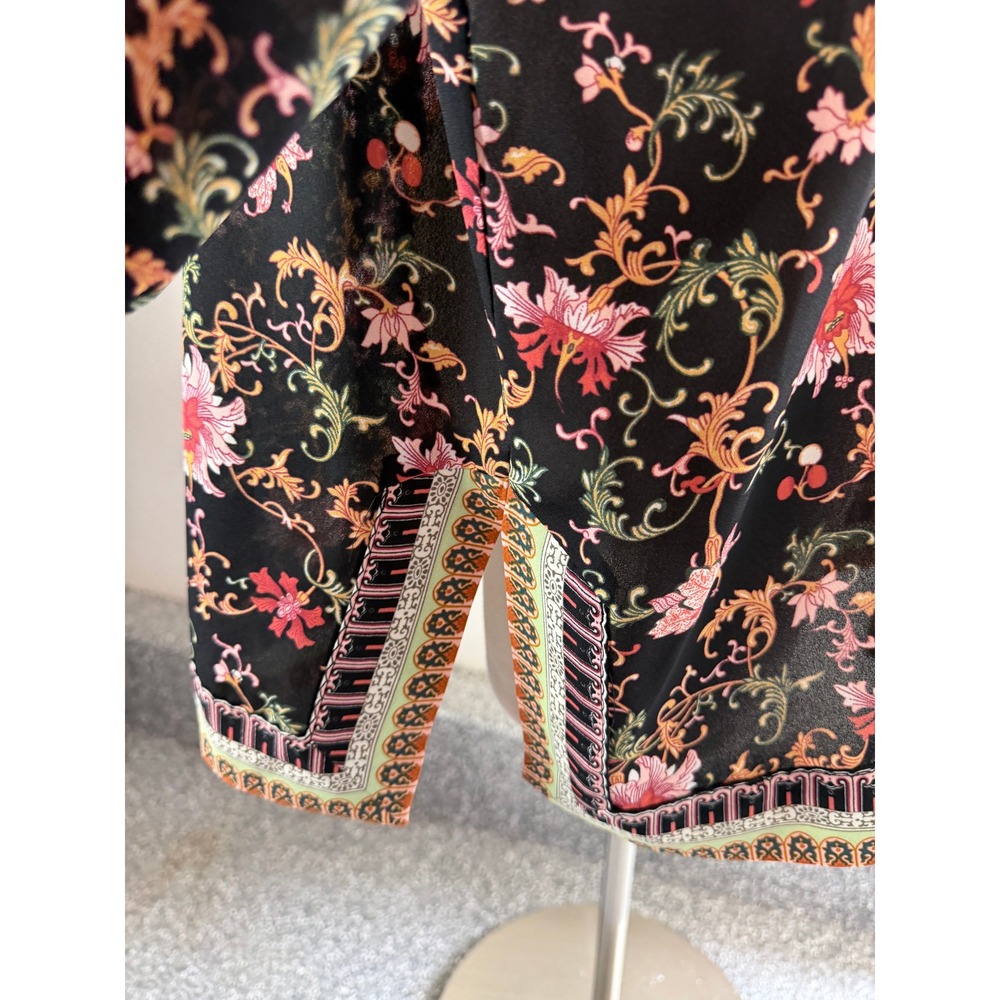 Max Studio Womens Large Black Floral Paisley Open Front Kimono Cardigan - Picture 9 of 11